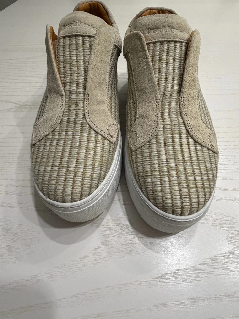 Russell & Bromley Woven Raffia and Suede Platform Slip-On Sneakers EU 38/US7.5-8